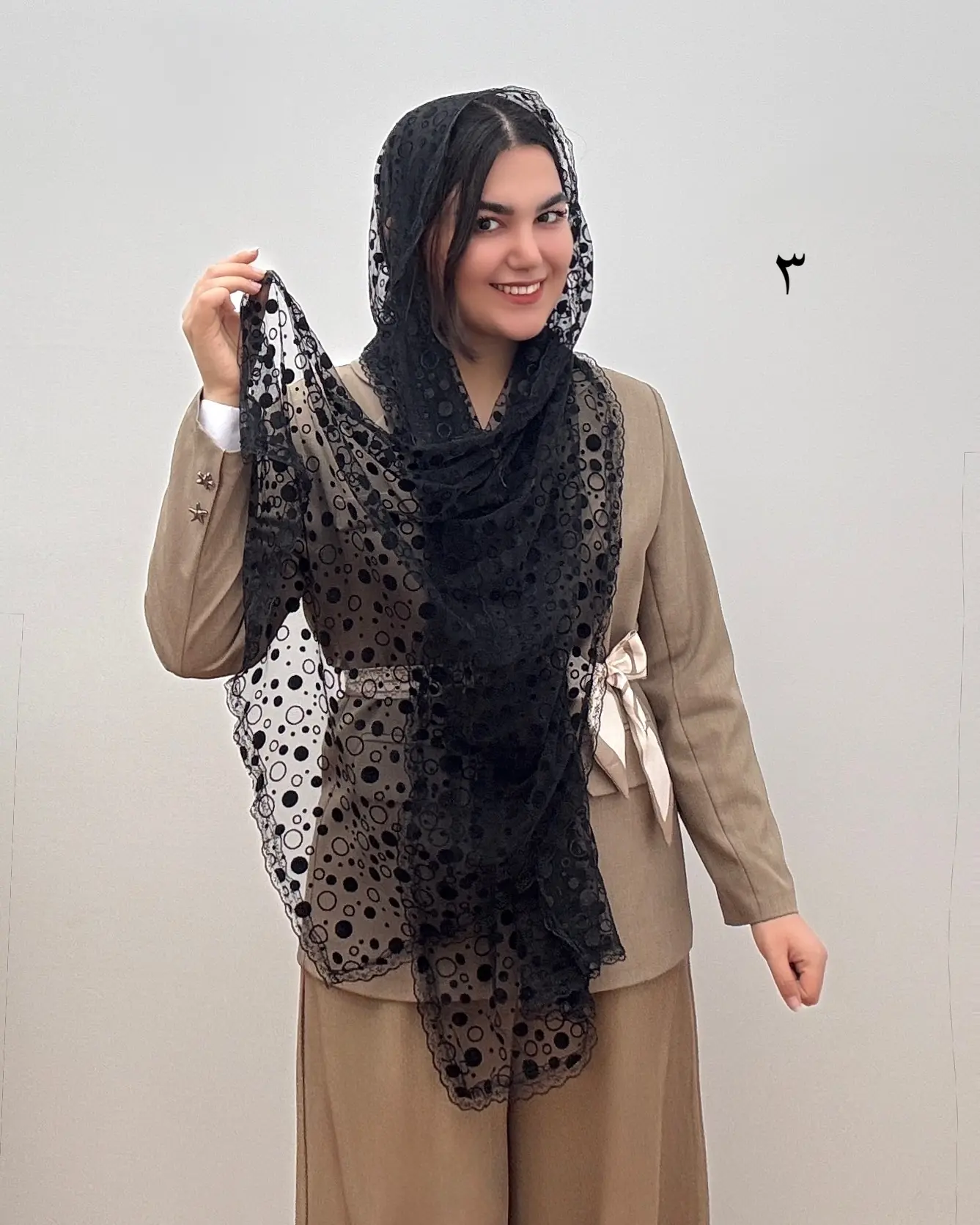 شال مجلسی توری مشکی طرح دار